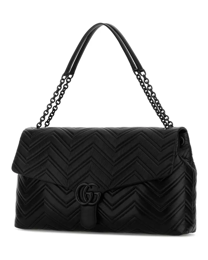 Gucci Women's Black Leather Maxi Gg Marmont Shoulder Bag Nero Borse A Mano Black