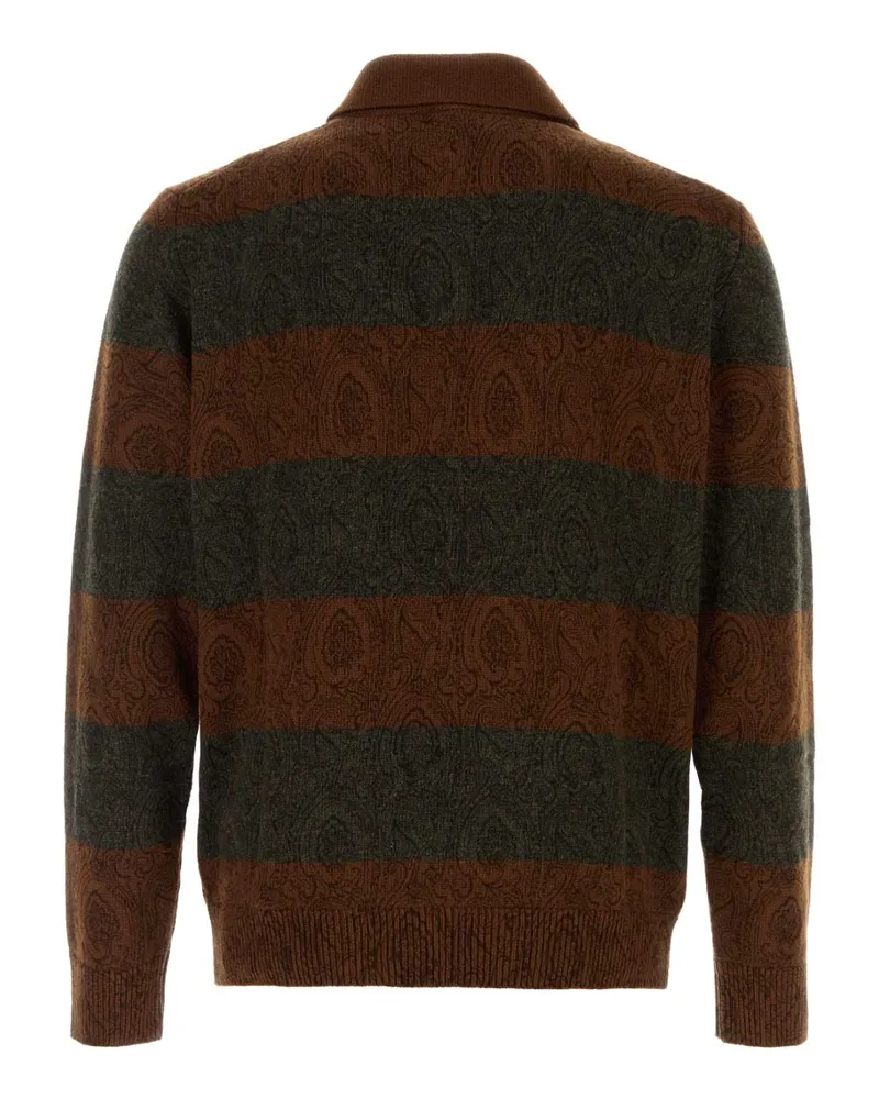 Etro Men's Embroidered Wool Polo Shirt V4026 Exterior Exterior: T-shirts And Polos Brown
