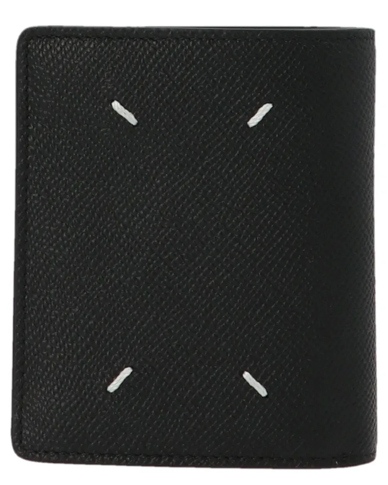 Maison Margiela Logo-Embroidered Leather Wallet — Black Black