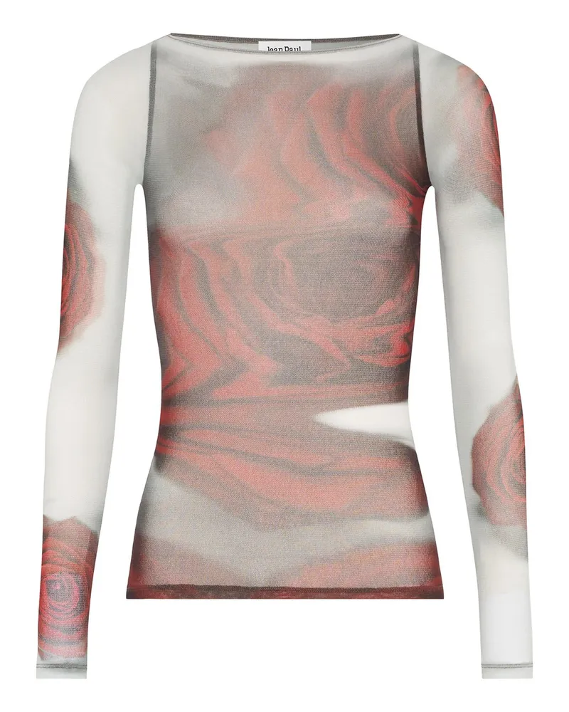 Jean Paul Gaultier Blurry Roses Tulle Blouse — White White