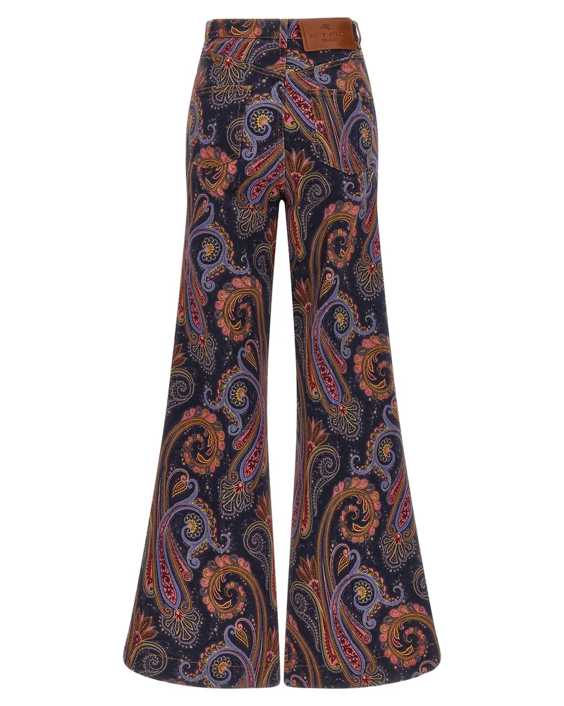 Etro Paisley-Print Flared Jeans — Navy Navy