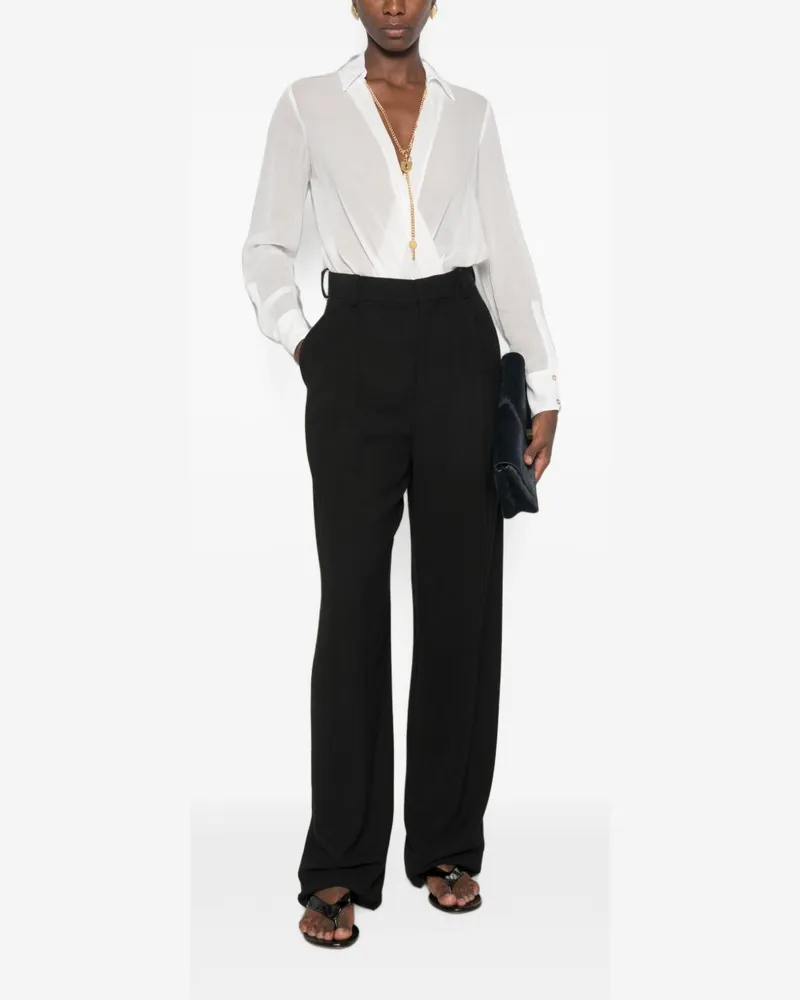 Elisabetta Franchi Chain-Detail Wrap-Front Bodysuit — White White