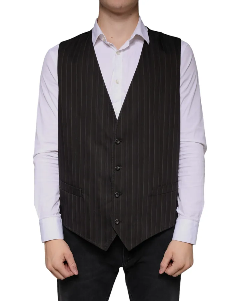 Dolce & Gabbana Men's Black Cotton Waistcoat Dress Formal Vest Viscose Black