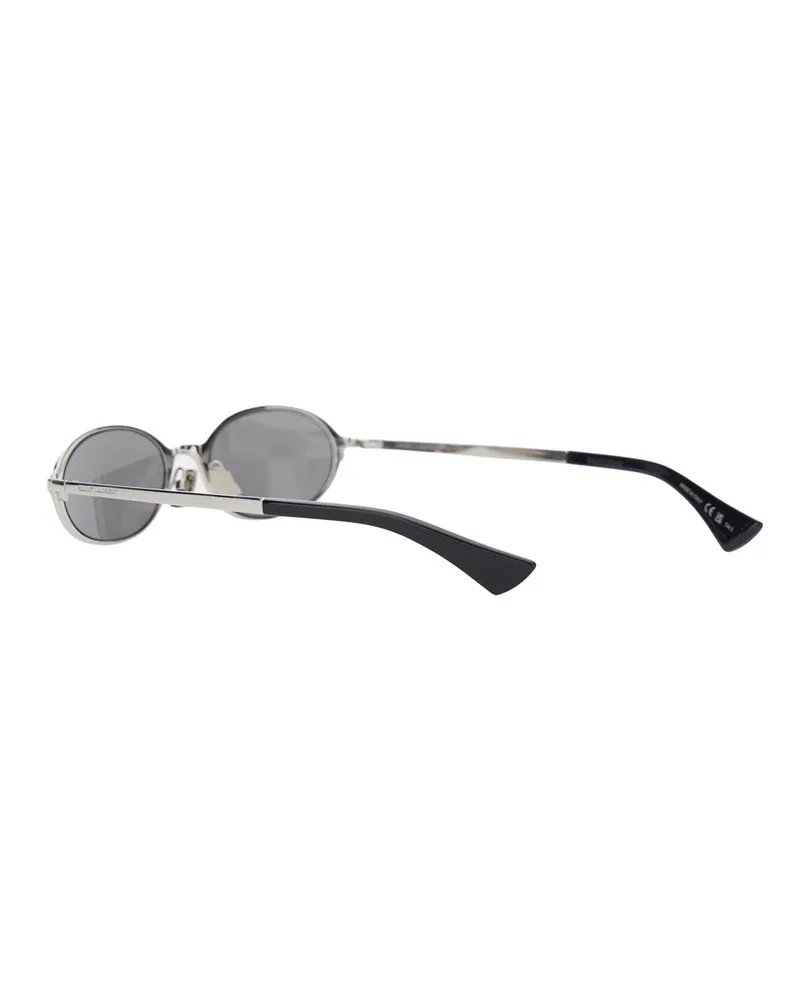 Saint Laurent A003DF Elongated Round Acetate Sunglasses — Silver Silver