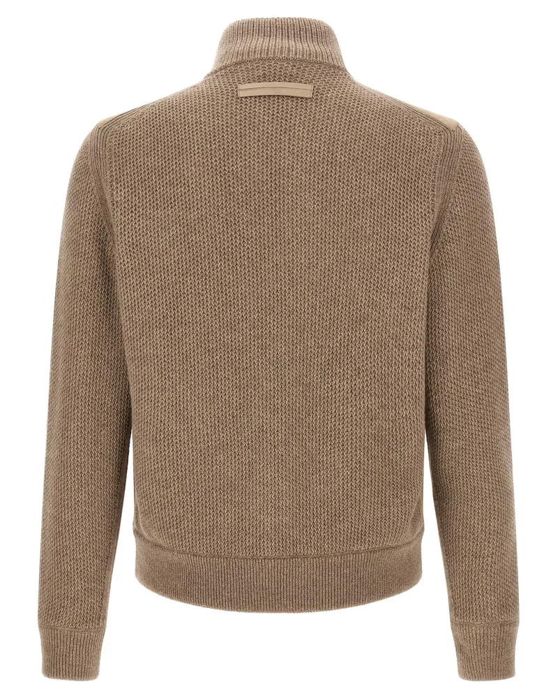 Ermenegildo Zegna Suede-Front Hybrid Cashmere Cardigan — Beige Beige