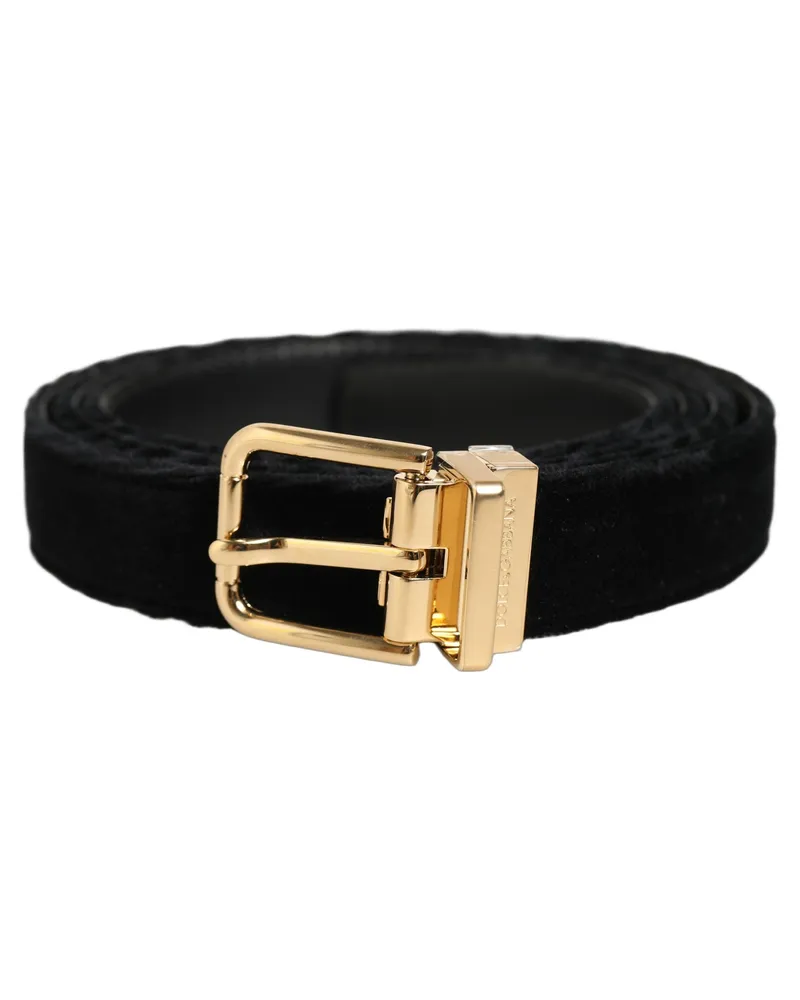 Dolce & Gabbana Velvet with Gold-Tone Buckle Belt — Black Black