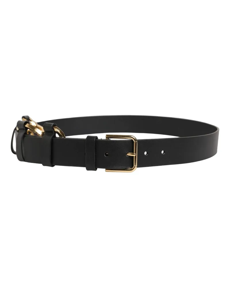 Dolce & Gabbana Black Calf Leather Gold Metal Buckle Men Belt Black