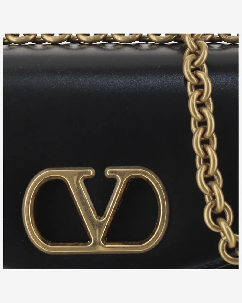 Valentino Garavani Women's Vain Leather Small Shoulder Bag Black Calfskin Black