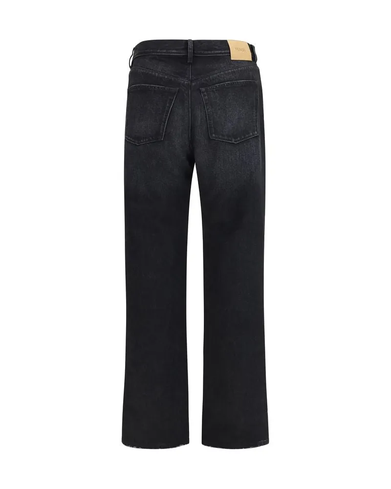 Fendi Men's Black Cotton Straight-Leg Jeans Clothing Black