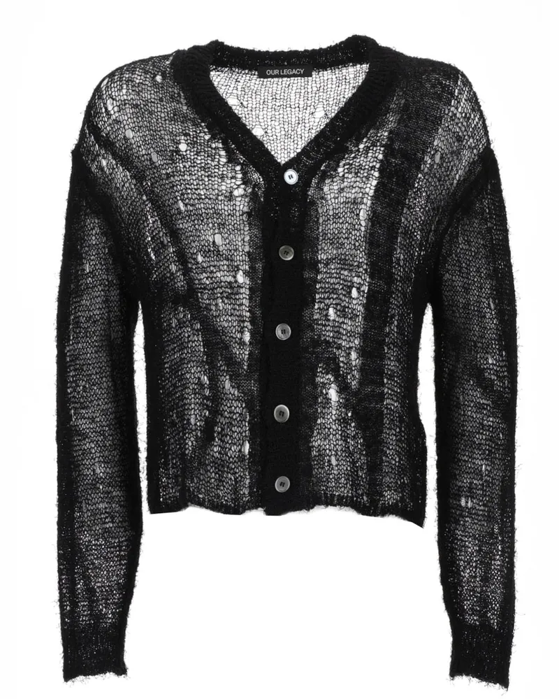 Our Legacy Traforato Linen Cotton Nylon Cardigan — Black Black