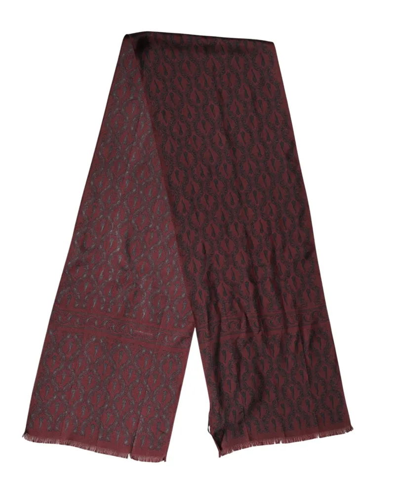 Dolce & Gabbana Maroon Patterned Silk Wrap Foulard Men 133cm X 22cm Scarf Maroon