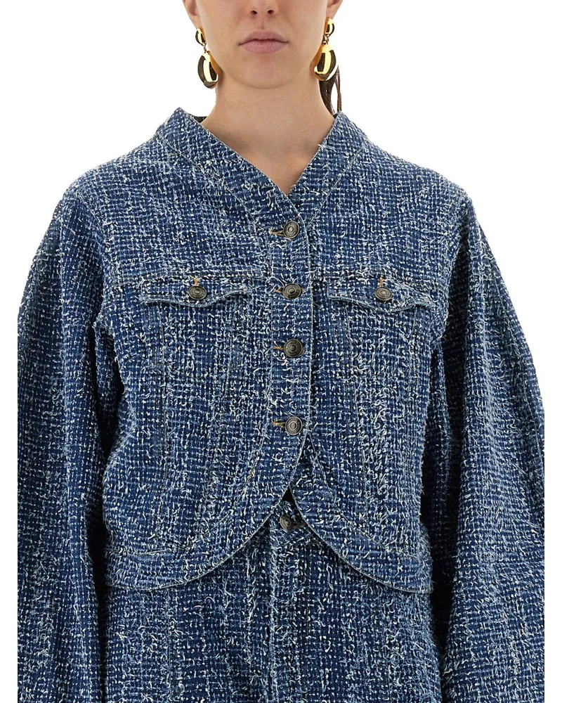 ROTATE Birger Christensen Round Sleeve Cotton Jacket — Blue Blue