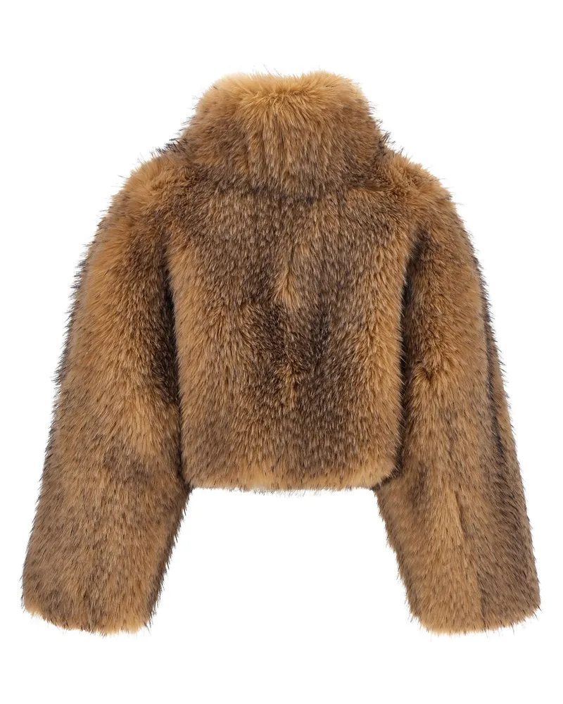 ROTATE Birger Christensen Cropped Faux Fur Jacket — Camel Camel