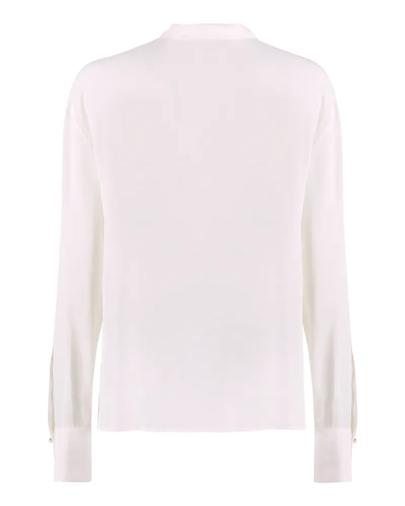Genny Pussy-Bow Bead-Embroidered Shirt — White White