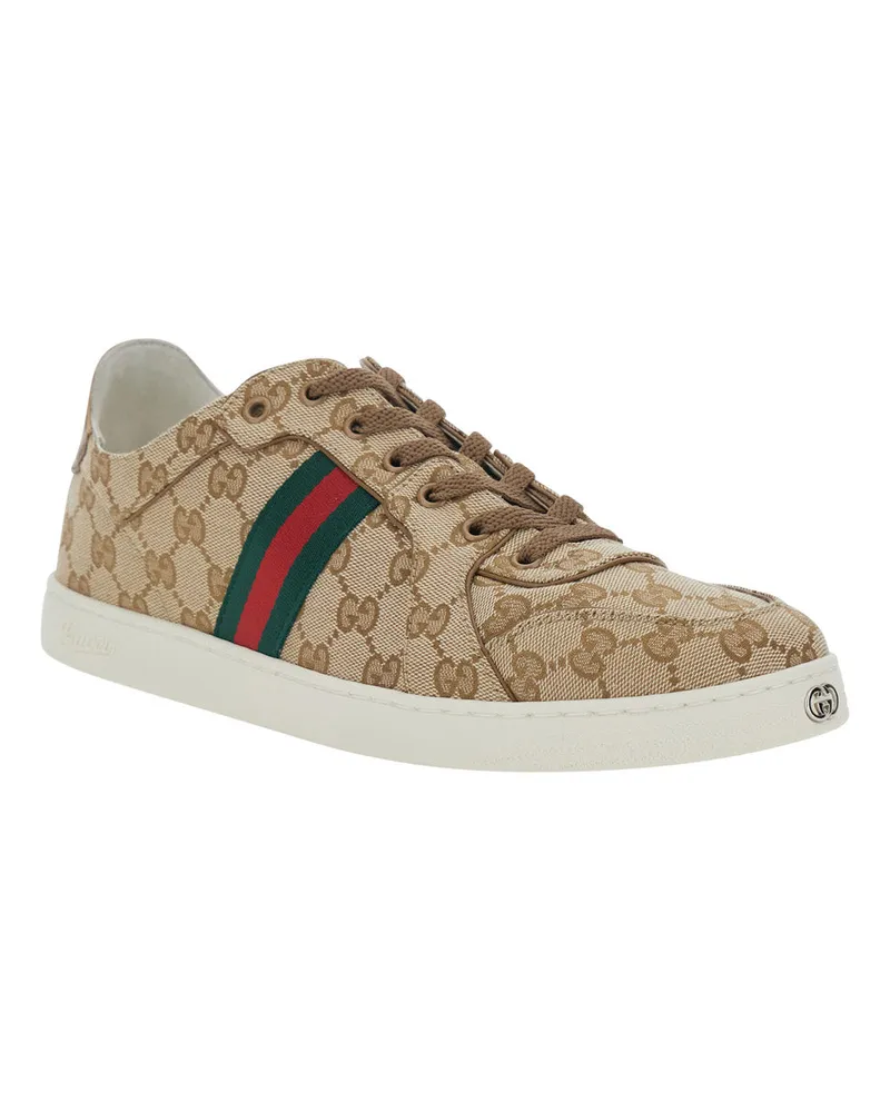 Gucci Men's Low Top Sneakers Beige Gg Canvas Canvas-Leather-Rubber Trainers Canvas/leather/rubber Beige