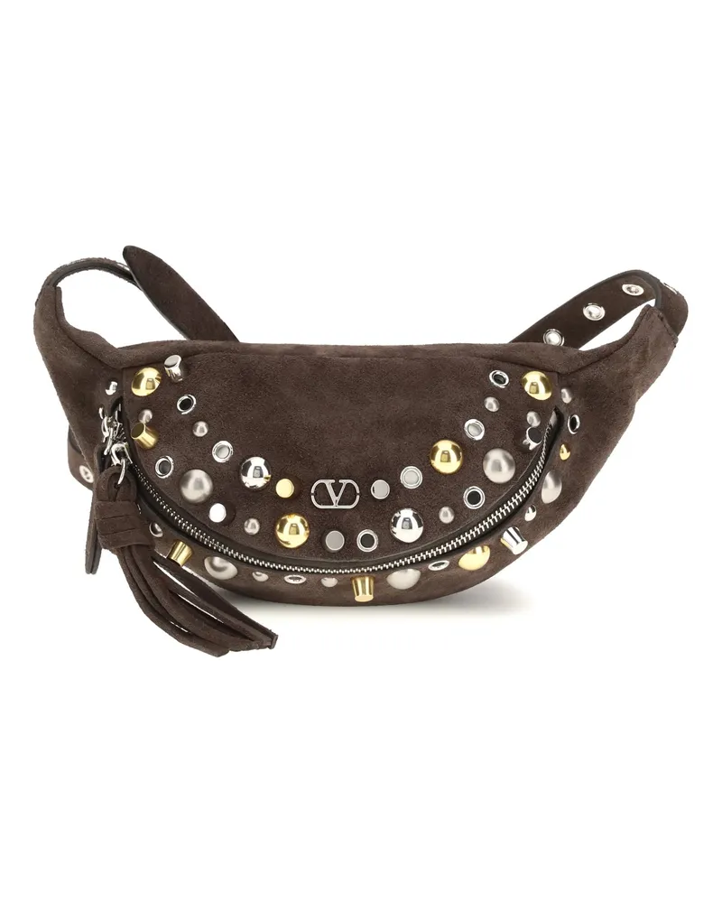 Valentino Garavani Men's Fanny Pack Nellcôte Suede Dark Brown Calf Leather Shoulder Bags Brown