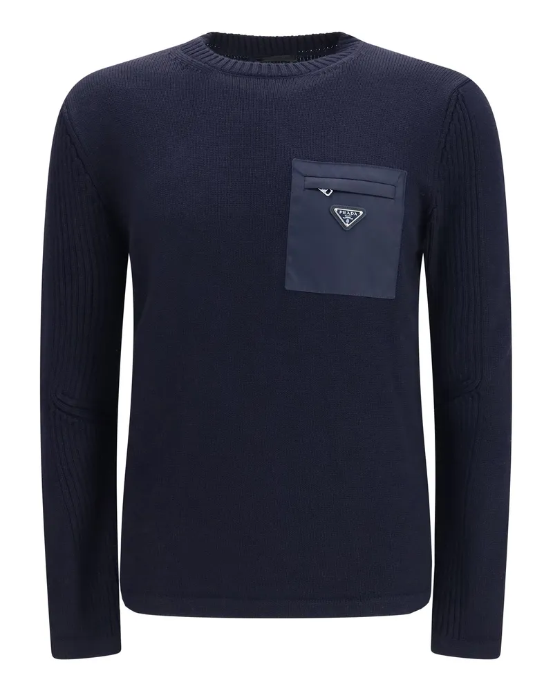 Prada Men's Sweater Virgin Wool Blue Fleece (ovis Aries Navy