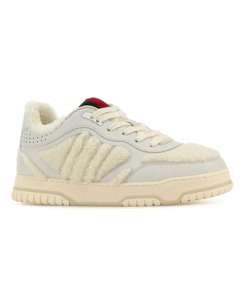 Gucci Women's White Leather And Teddy Re-Web Sneakers Zwhgrwhzwhvrv White