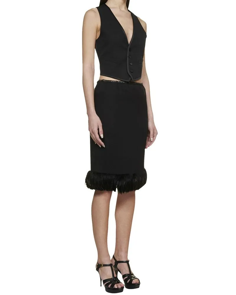 Saint Laurent Women's Black Silk Midi Skirt Black