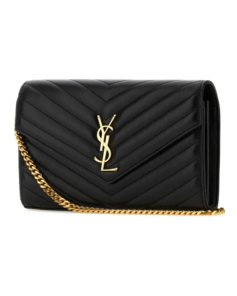 Saint Laurent Women's Black Leather Cassandre Clutch Nero Portafogli Wallet Black