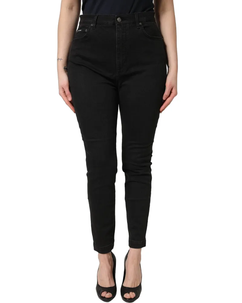 Dolce & Gabbana Women's Black Skinny Cotton High Waist Denim Jeans Clothing Black
