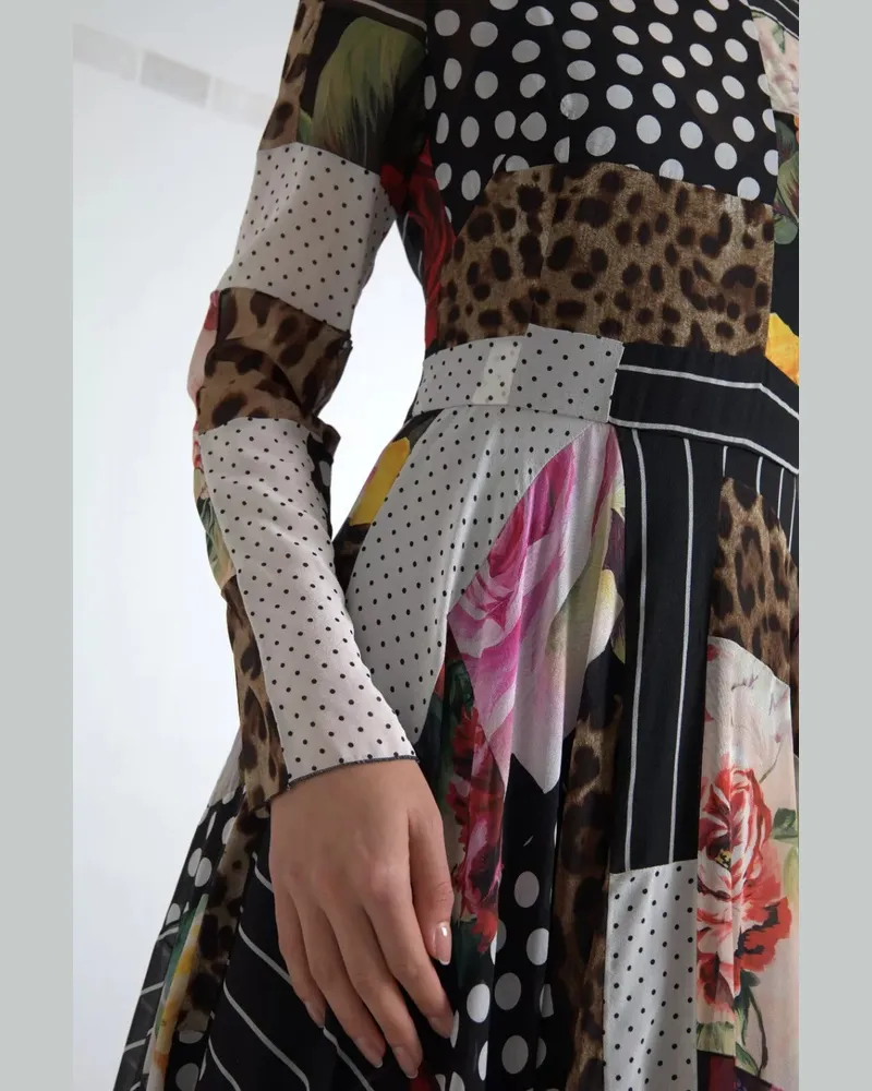 Dolce & Gabbana Women's Multicolor Patchwork Floral Leopard Dress Multicolor