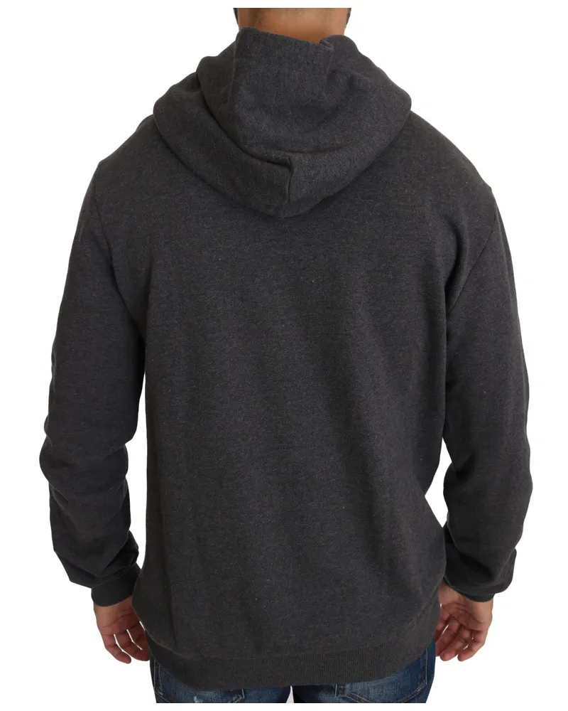 Dolce & Gabbana Men's Gray Hooded Red Crystal Heart Gun Sweater Cotton Clothing Gray