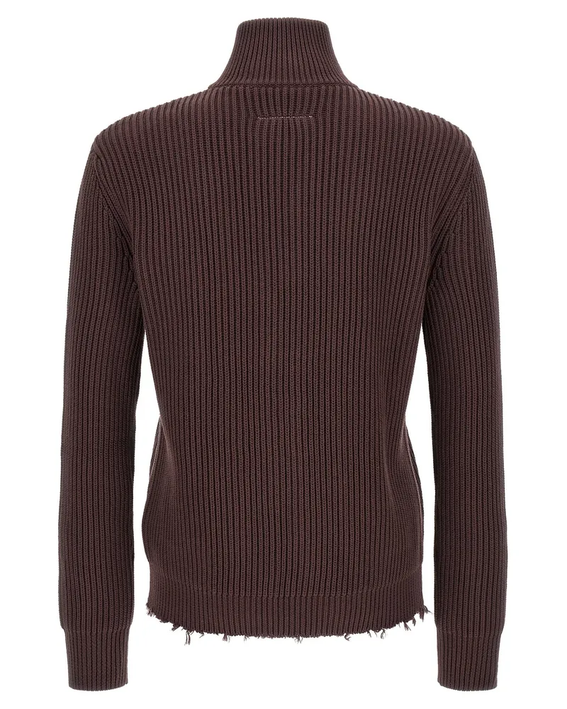 Maison Margiela Ribbed Cotton Turtleneck Sweater — brown Brown