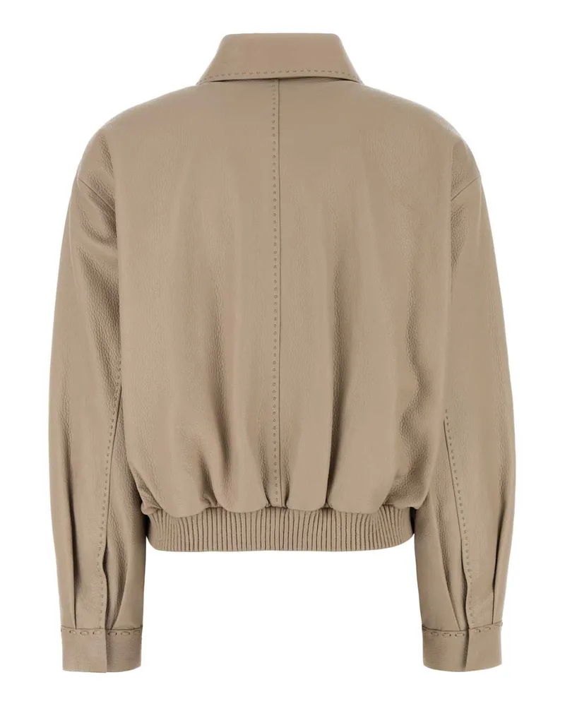 Fendi Women's Cappuccino Leather Jacket Tortora Giacche Pelle In Beige