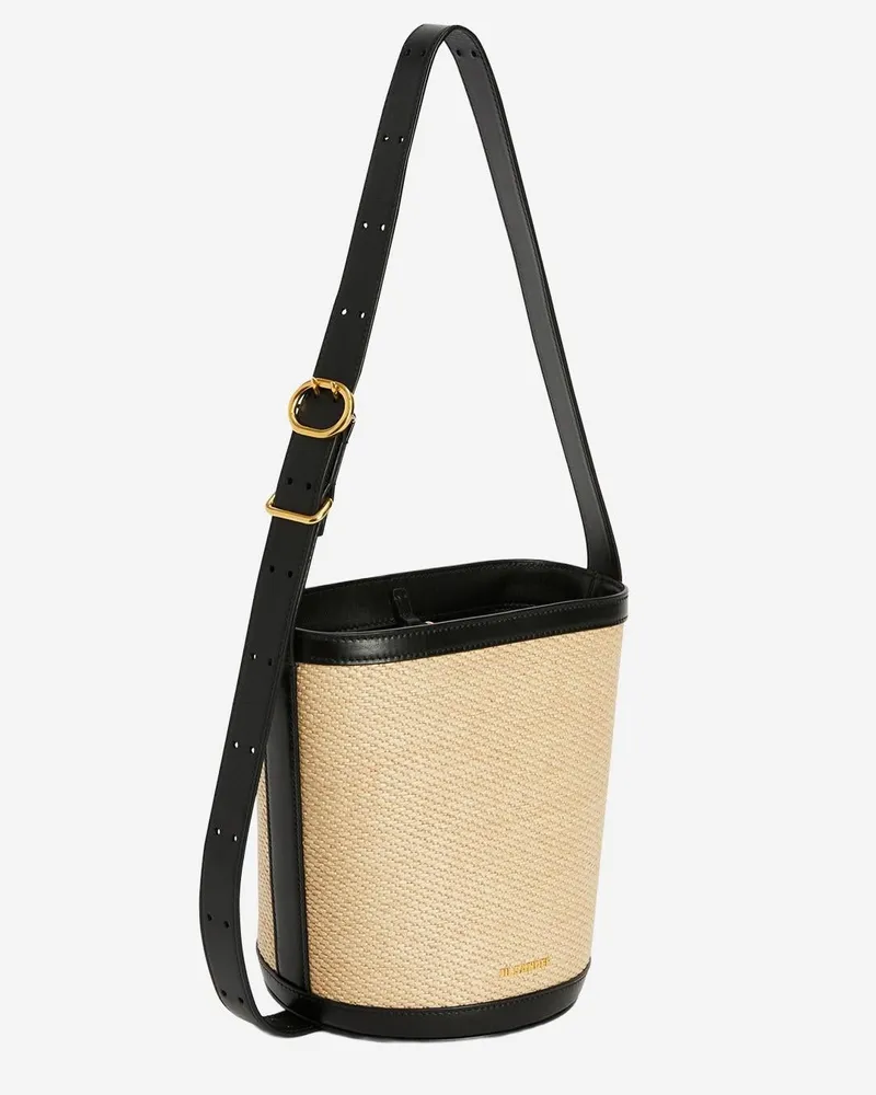 Jil Sander Women's Canno Bucket Bag Leather And Rafia Natural Polyamide Shoulder Natural