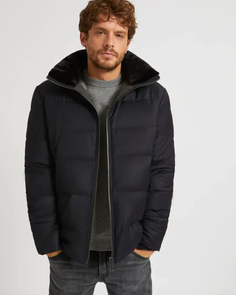 Yves Salomon Women's Short Anorak With Inner Waxed Mink Collar Aw22 M Navy