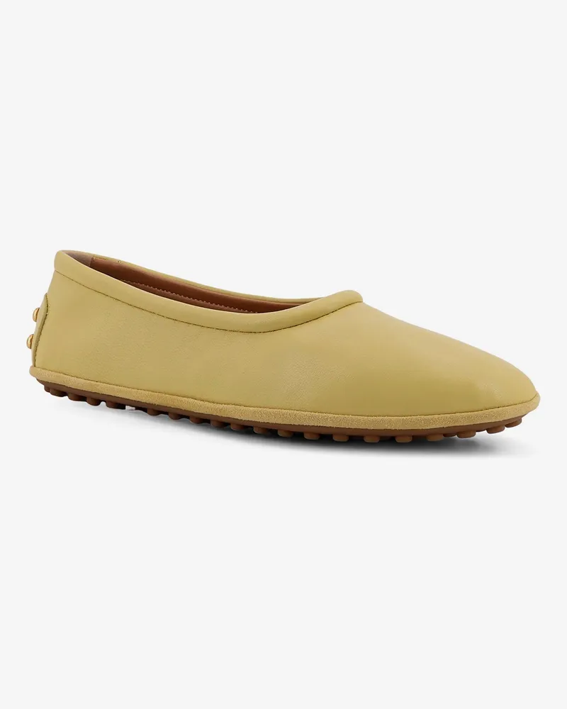 TOD'S Women's Leather Ballerina With Gomminos Detail Yellow Shoes Yellow