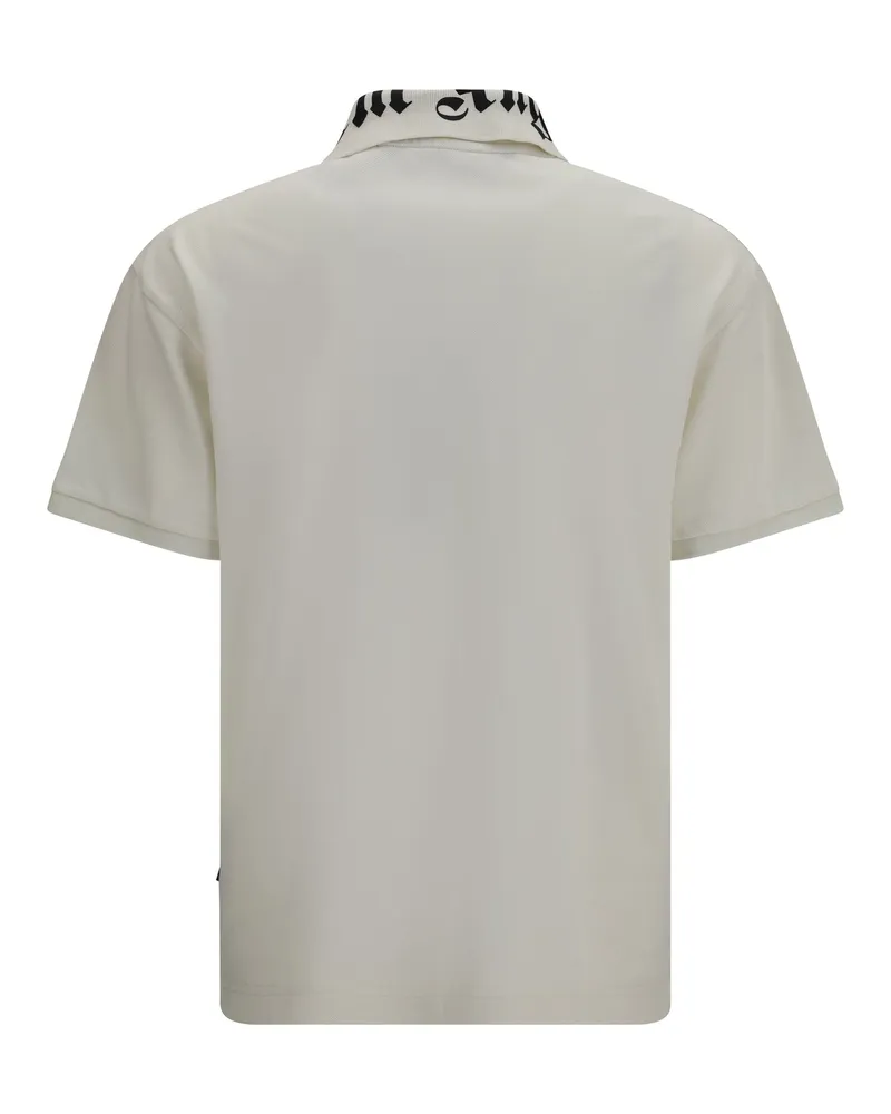 Palm Angels Men's Neck Logo Polo Off White Black Cotton Shirts T-shirts And Polos White