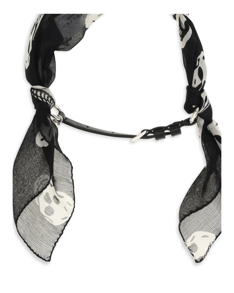 Alexander McQueen Women's Bracelet Double-Wrap Skull Scarf Black-White-Silver Silk Black/white/silver Scarfs Black