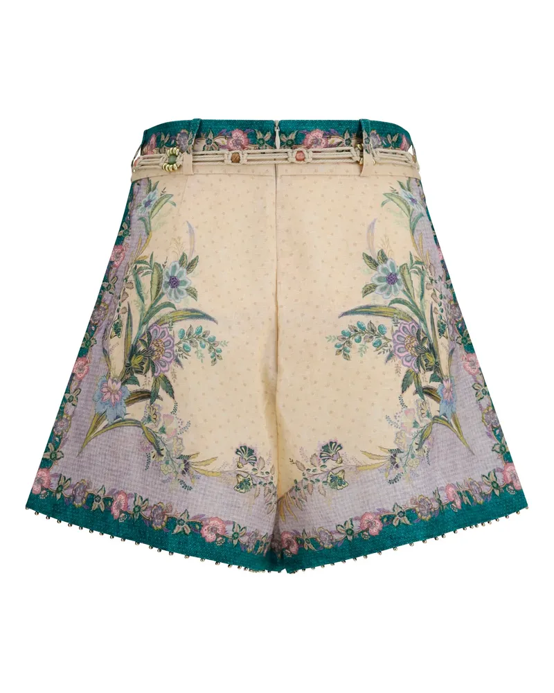 Zimmermann Women's Indra Pleated Shorts Cream Scarf Floral Linen Bermuda Cream