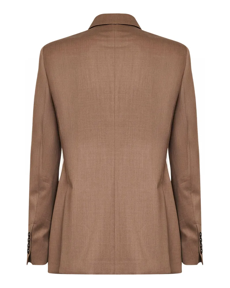 Max Mara Women's Hazelnut Twill Double-Breasted Blazer Virgin Wool Jacket Beige