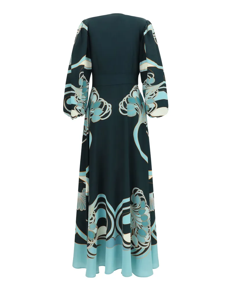 La DoubleJ Women Long Camerino Dress Blooming Tulip Placée Silk Navy