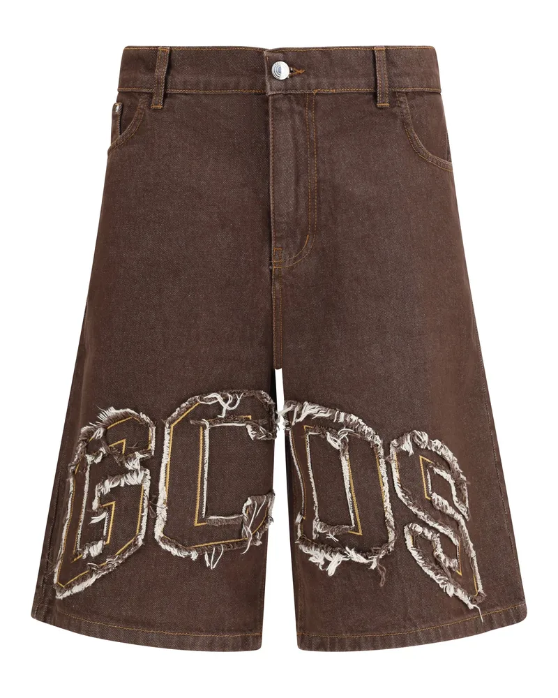GCDS Men's Denim Shorts Lounge Logo Dark Brown Brown-Brown Cotton Bermuda Brown/brown Brown