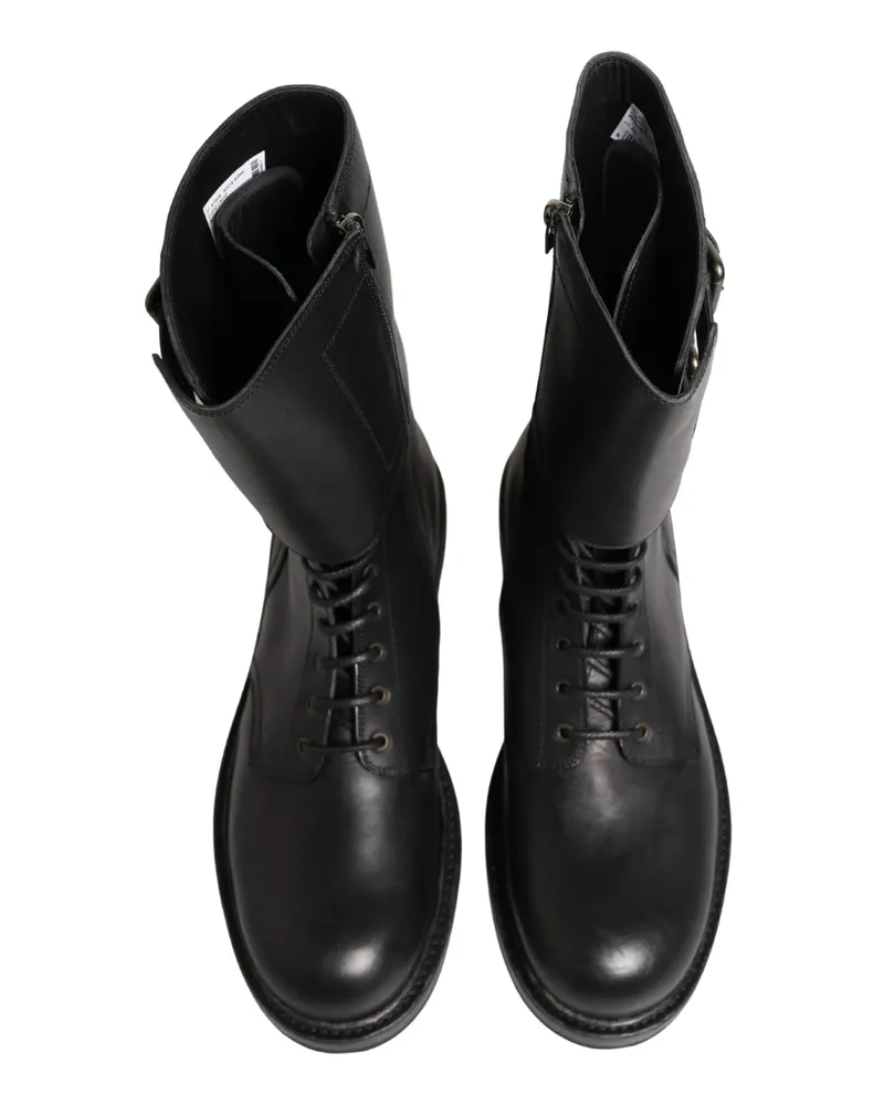 Dolce & Gabbana Men's Black Leather Belted Buckle Combat Boots Shoes Black