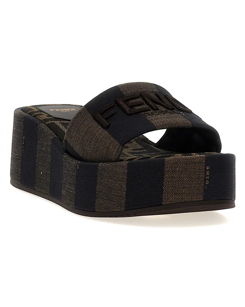 Fendi Women's Brown Cotton Slides Shoe Brown