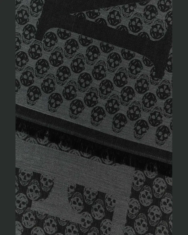 Alexander McQueen Men's Embroidered Wool Foulard Greyblk Sc Multi Logo Sciarpe E Gray