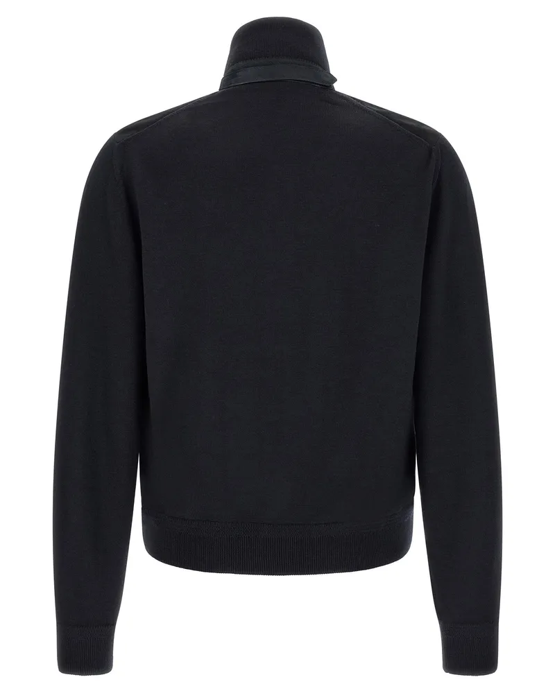 Tom Ford Two-Material Suede & Merino Wool Cardigan — Black Black