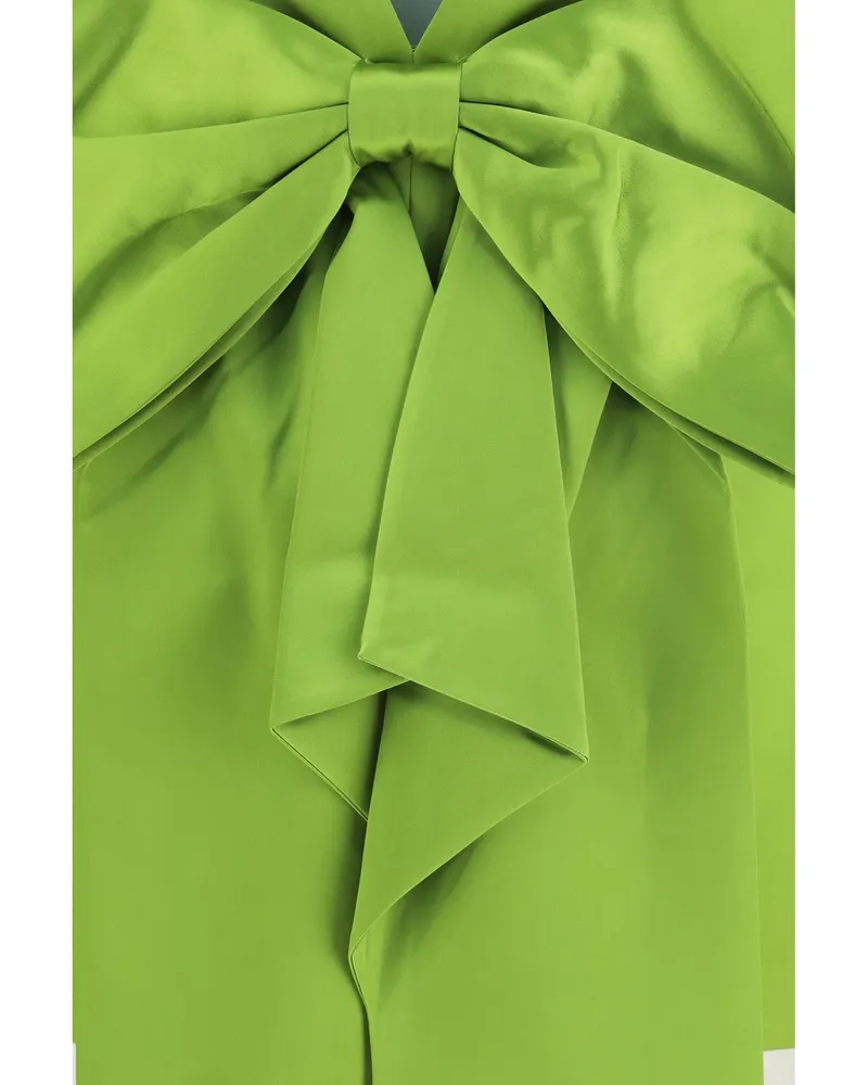 Self-Portrait Women's Mini Dress Satin Bow Green Polyester 