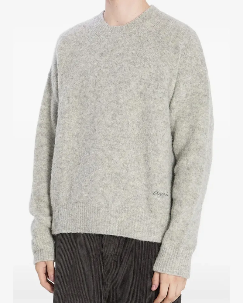 AMI Paris Embroidered Logo Alpaca Sweater — Gray Grey