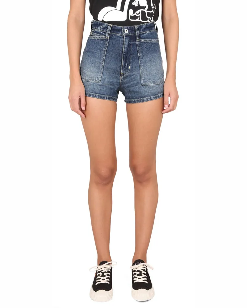 Kenzo Button and Zipper Closure Denim Shorts — Blue Blue