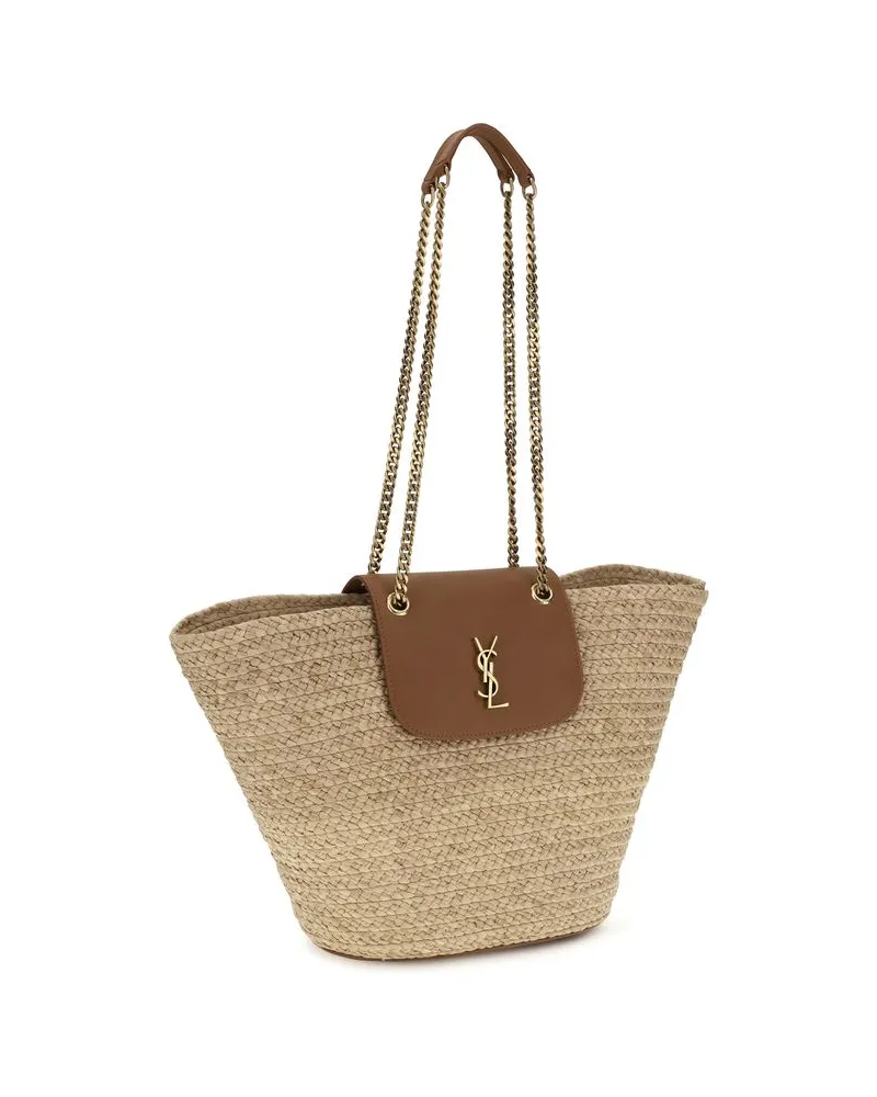 Saint Laurent Women's Beige Raffia Shoulder Bag Beige