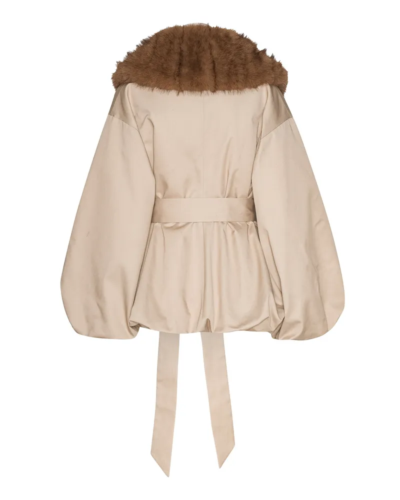 ROTATE Birger Christensen Women's Jacket With Faux-Fur Trim — Cement Shell: Polyester (recycled Beige