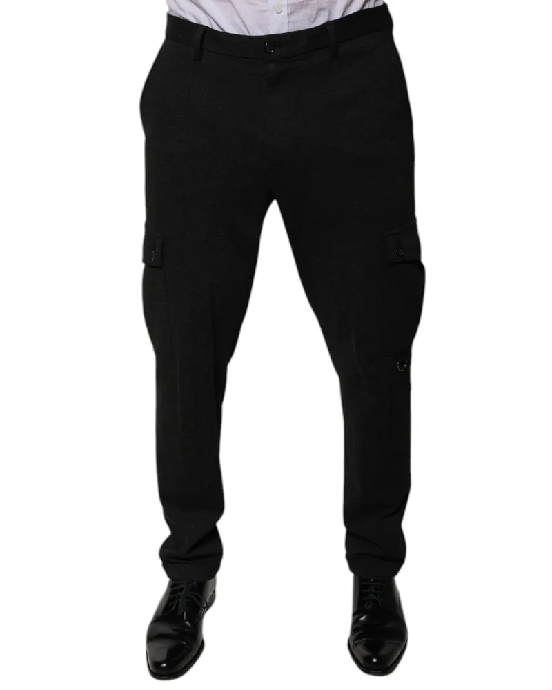Dolce & Gabbana Black Viscose Cargo Men Casual Pants Nylon Elastane Black