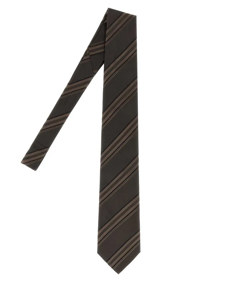 Brunello Cucinelli Embroidered Silk Tie — Brown Brown
