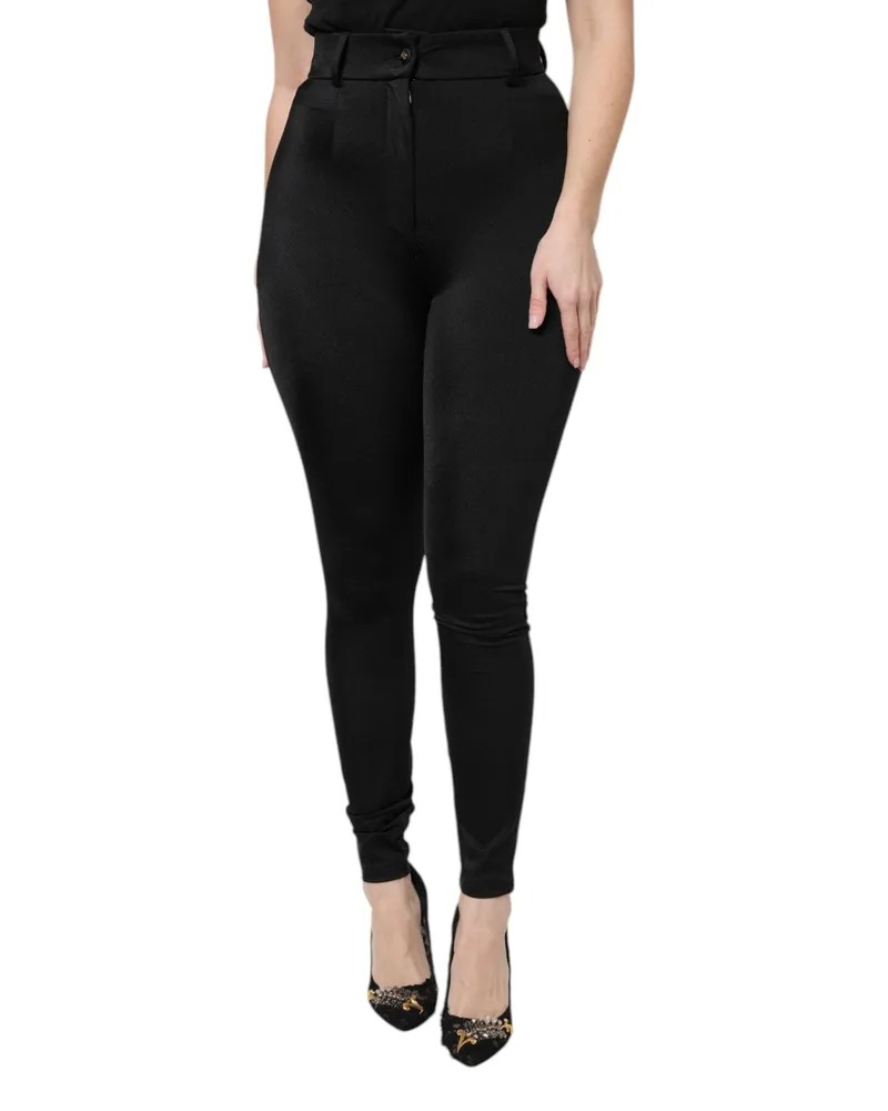 Dolce & Gabbana Women's Black Nylon High Waist Slim Fit Pants Elastane Black
